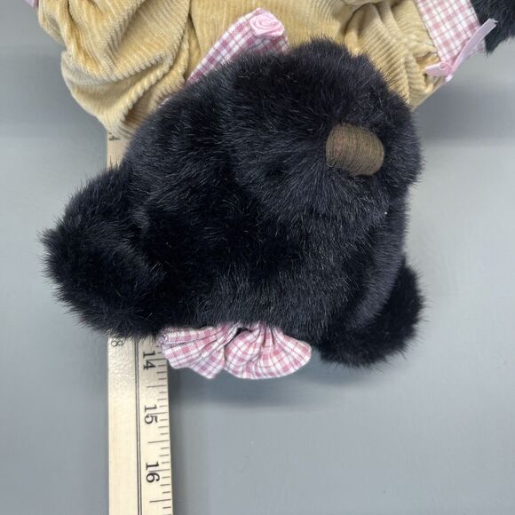SKM Enterprises Black Teddy Bear Beige Corduroy Dress Plush Stuffed Toy Vintage - Picture 14 of 14